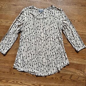 JM Collection Black and Cream Patterned Long Sleeve Top